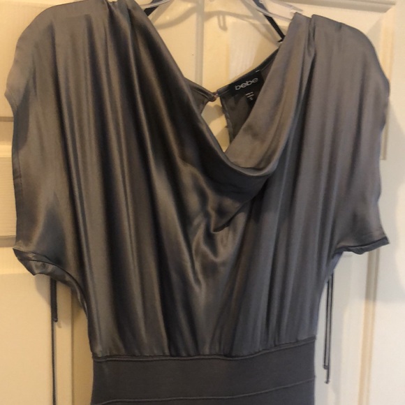 Bebe grey cocktail evening mini bodycon bottom flattering top - Picture 4 of 5